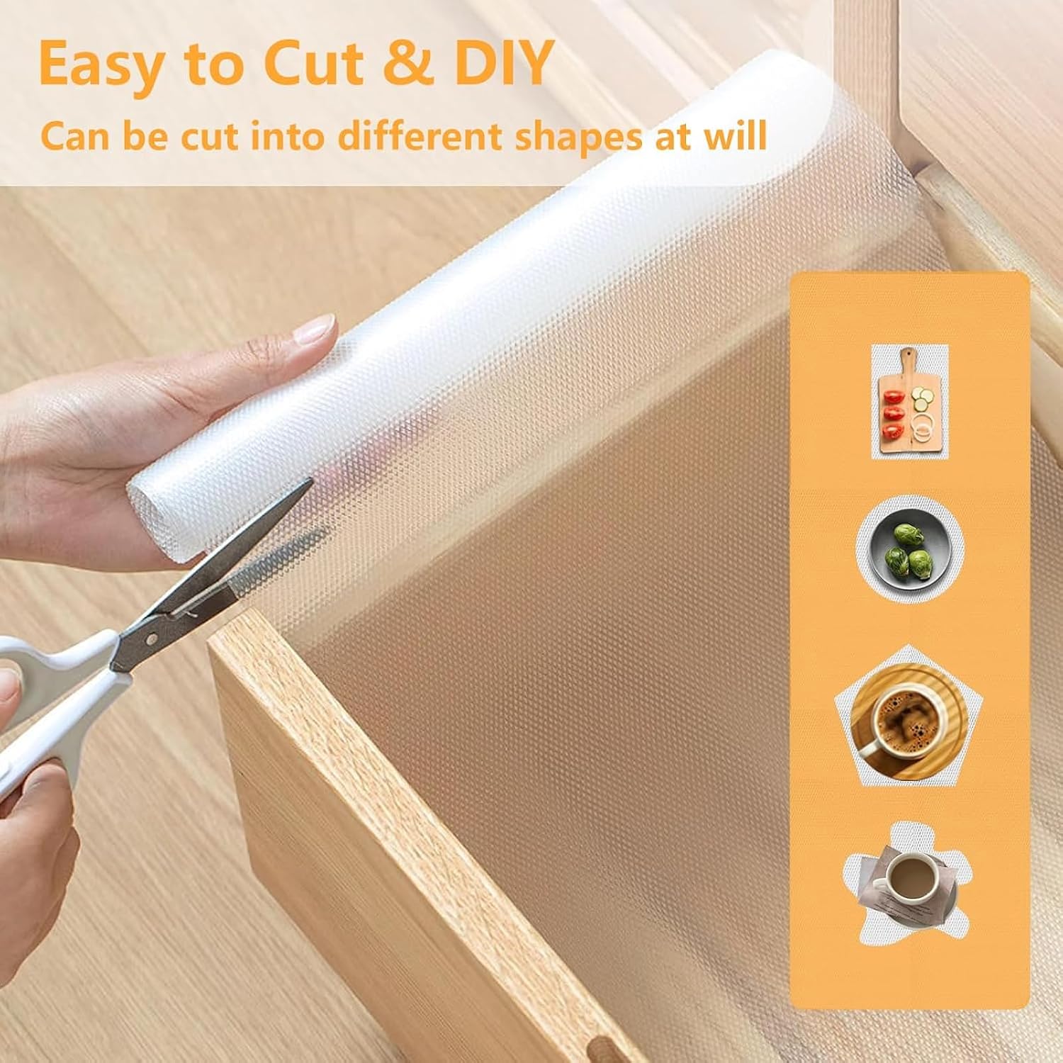 Non-Adhesive Shelf Liner 12 Inches x 14 FT - Waterproof Oil-Proof Non-Slip EVA Drawer Liner for Kitchen Cabinet Shelves Refrigerator Storage Desks, Durable Easy Cut (Transparent)