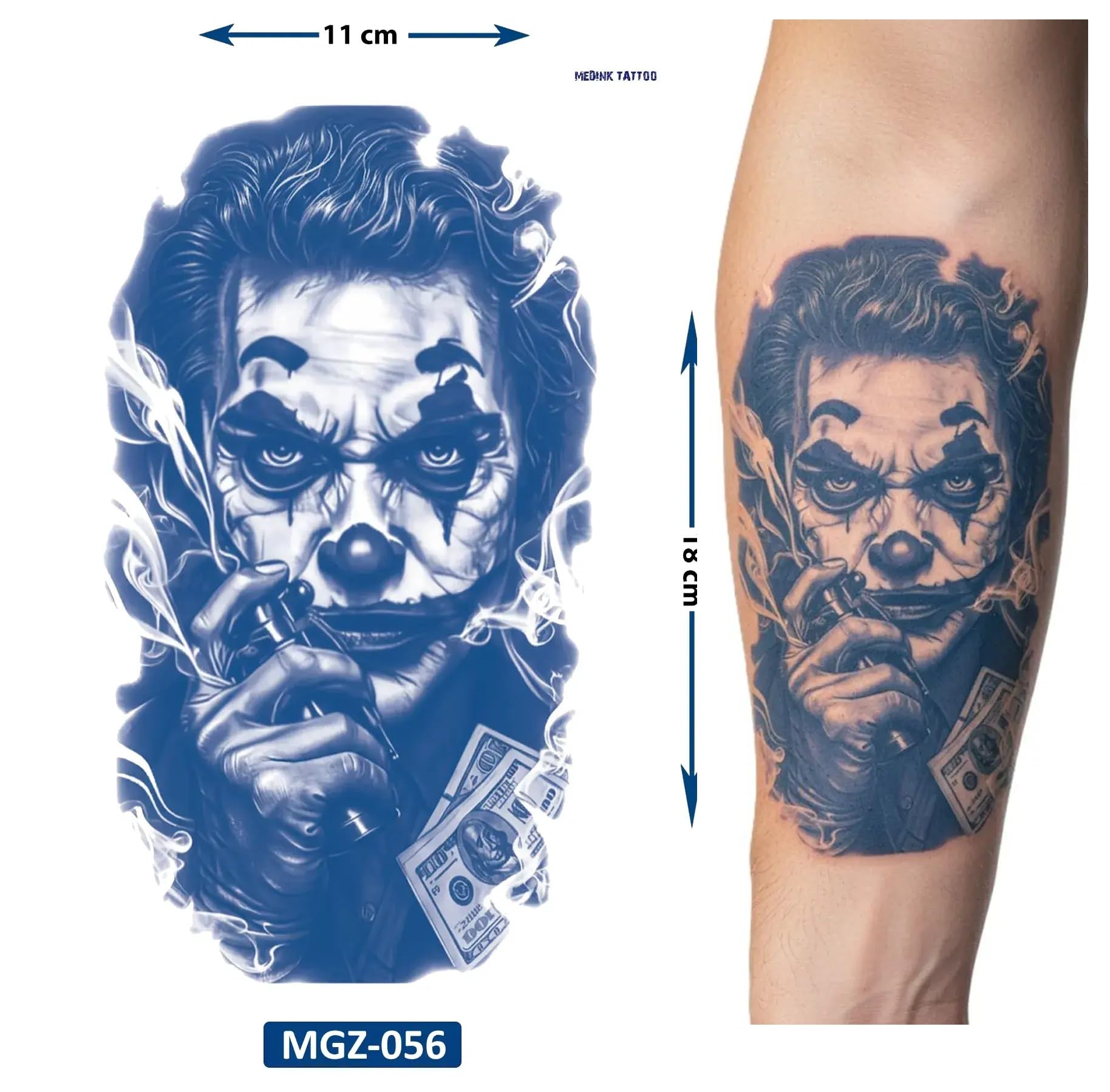 Joker Şans Yarı Kalıcı Aylık Geçici Dövme Yapıştırm Dövmeler 18x11 cm