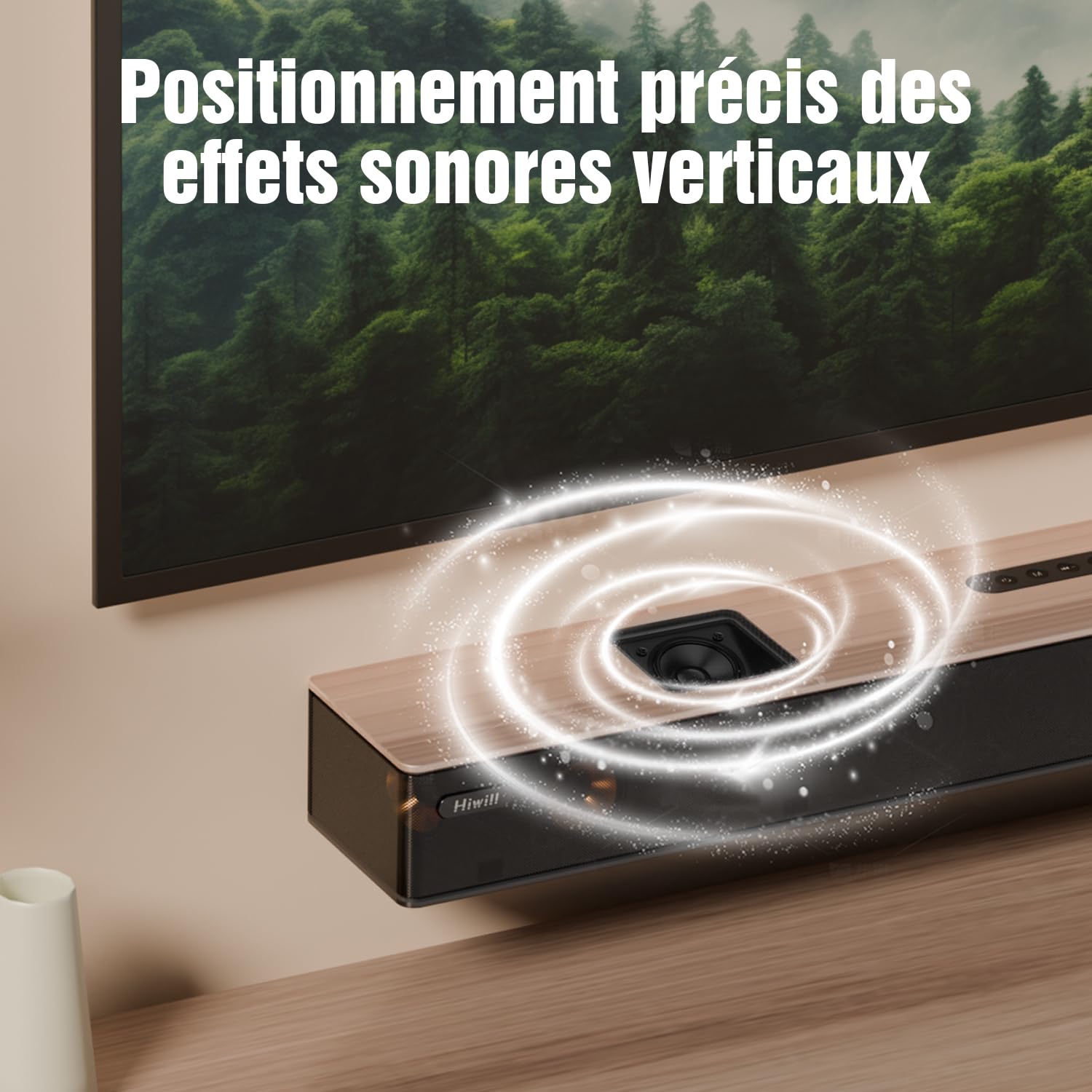 Hiwill 5.2.2 Dolby Atmos Barre de Son TV en Bois, 400W Tout-en-Un Home Cinema Enceintes pour Téléviseur avec Double Caisson de Basses Intégré, 2 Haut-parleurs Orientés vers Le Haut, WoNoble A502
