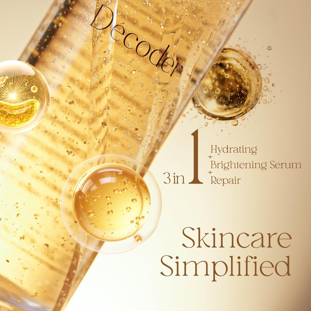 Decoder Liquid Gold Radiance Toner-Serum + 10 Masks | Hydrating Face Toner with Hyaluronic Acid, Rose Water & Centella – Alcohol-Free, 24K Gold Skincare for Sensitive Skin (13.19 Oz)