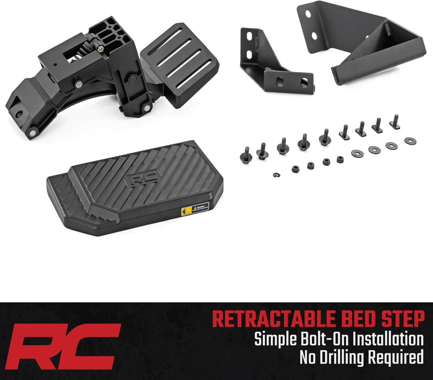 Rough Country Retractable Bed Step for Chevy Silverado & GMC Sierra 1500 (2014-2018) - Manual Pull Tailgate Non-Slip Truck Step