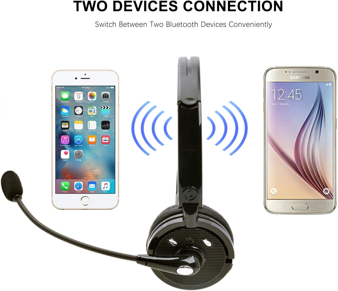 RAOPINGX Trucker Bluetooth Headset Wireless Headset with Mic Over The Head Headset On Ear Car Earphones Office Earpiece for Cell Phone Bluetooth V2.1 Compatible for iOS & Android