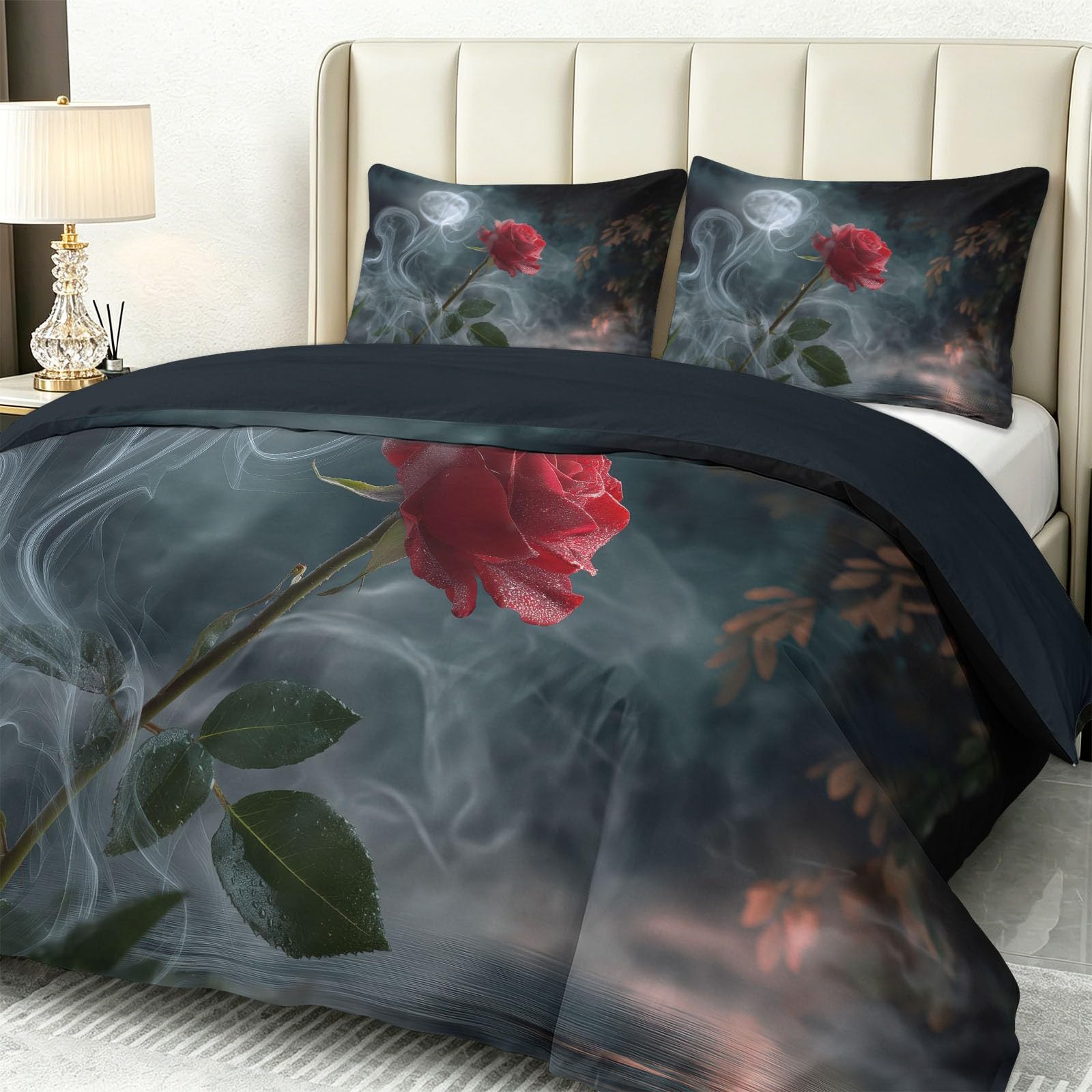Rauch Blume Rose - pościel z motywem kropli wody, ciemnoszara, romantyczna estetyka, miękka pościel z mikrofibry, 180 x 200 cm z 2 poszewkami na poduszkę 80 x 80 cm, dla dzieci, dziewcząt, chłopców