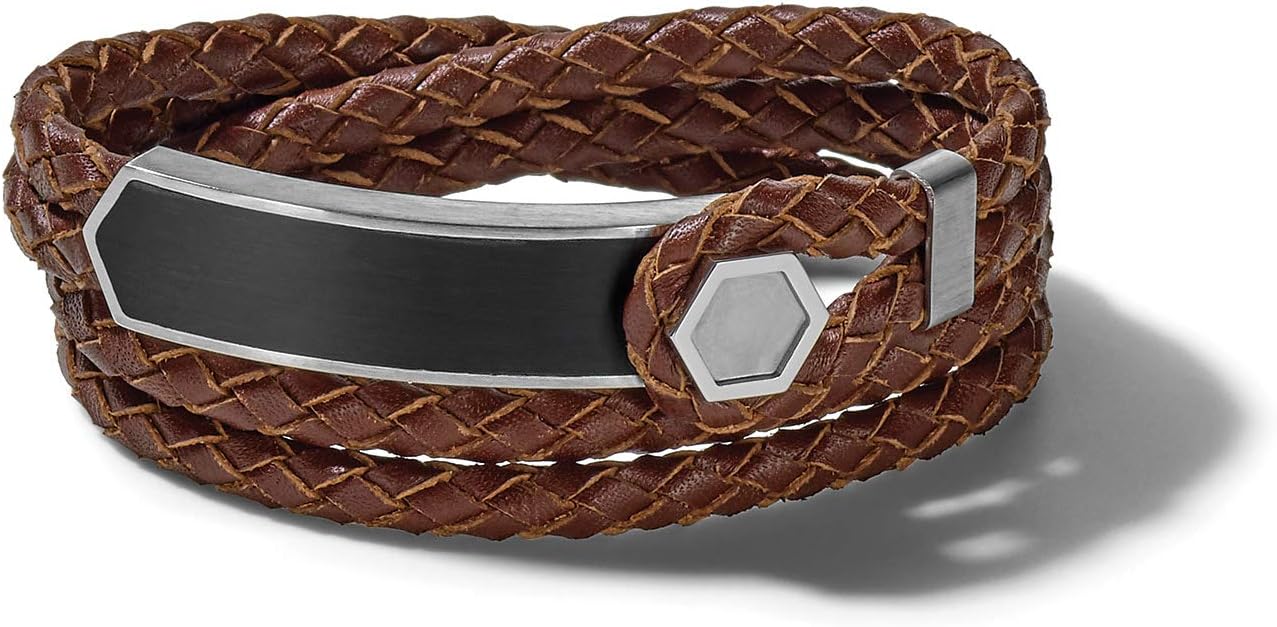 Men's Precisionist Double Wrap Braided Leather Strap Bracelet