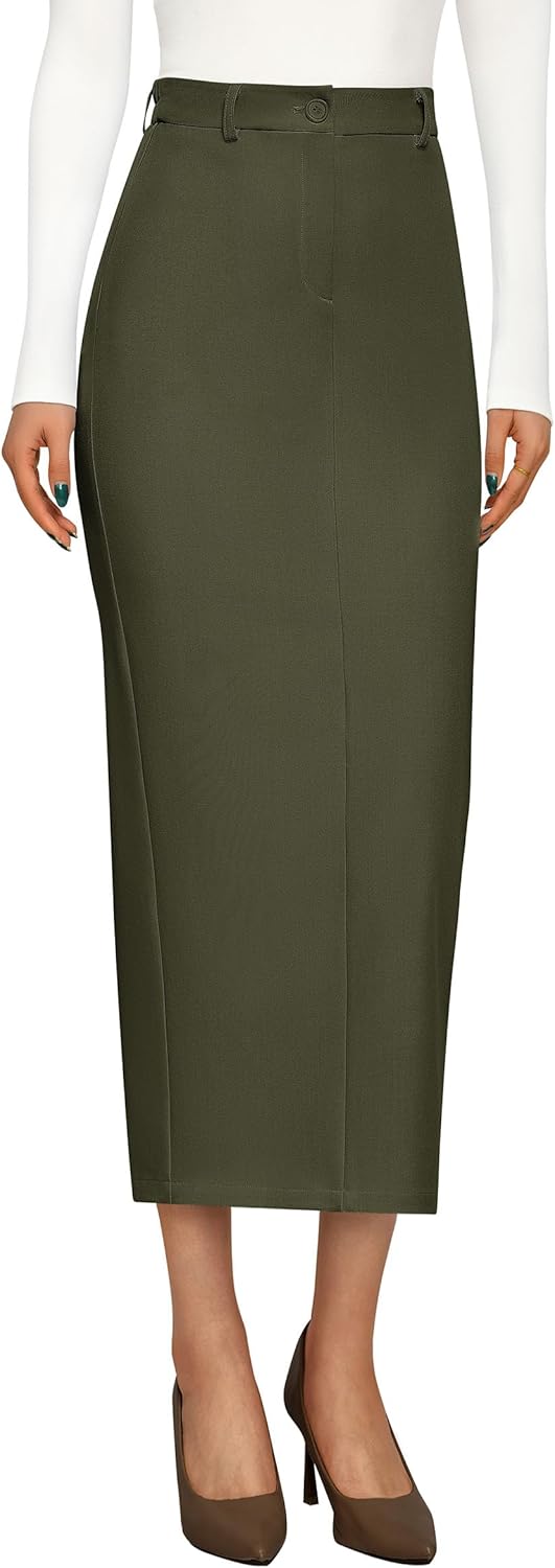 PRETTYGARDEN Women's 2026 Fall Maxi Pencil Skirt High Waisted Slit Work Office Trendy Long Skirts Business Casual Outfits - Image 2