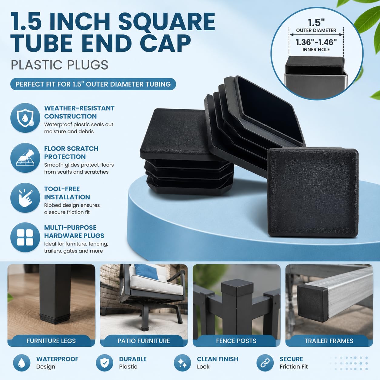 Confezione da 20 tappi quadrati in plastica da 3,8 cm