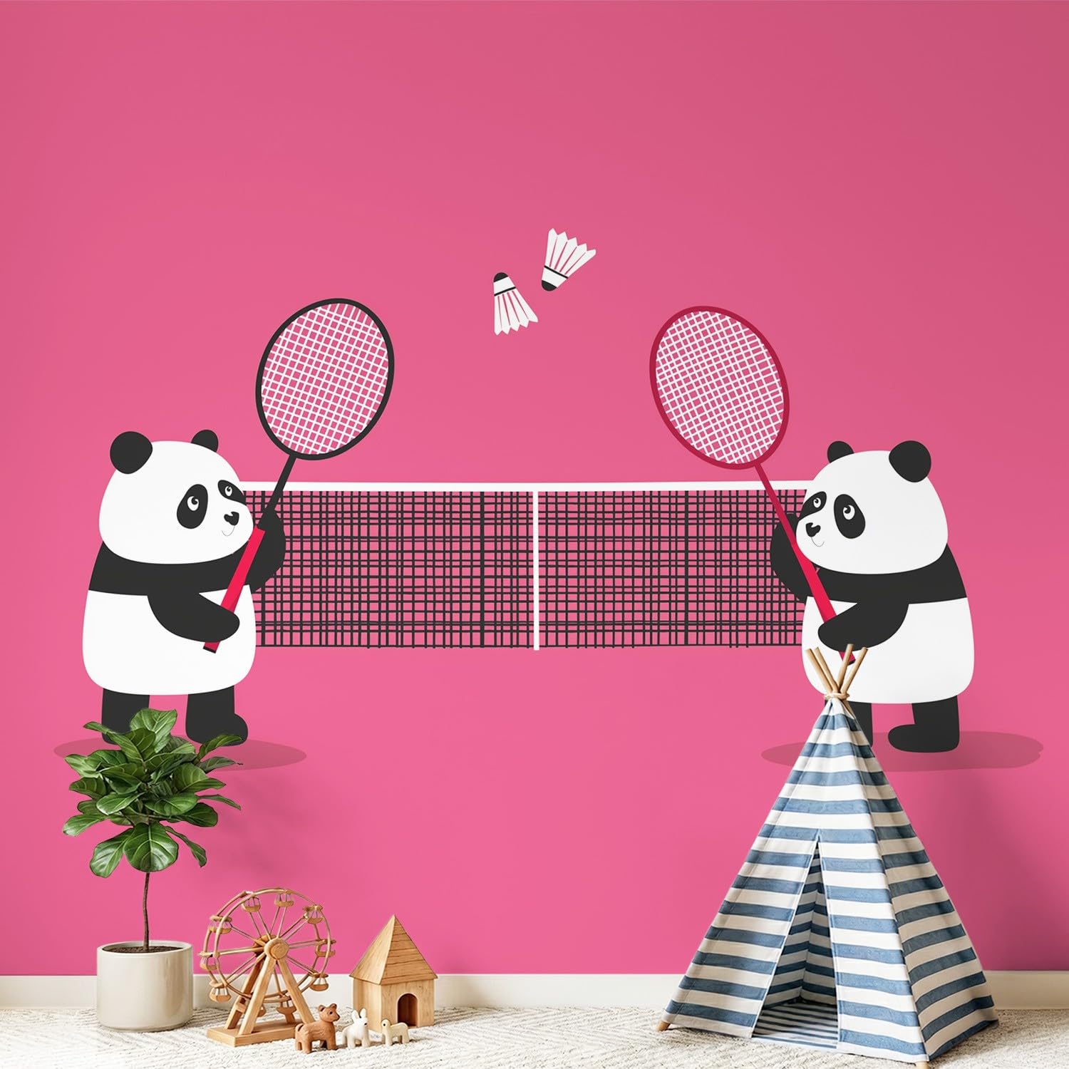 Panoramiczna niestandardowa tapeta 3D mural kreskówka, zabawa, wzór zwierzęcy, panda, badminton, sport dekoracja plakat obraz projekt murale sztuka ścienna do sypialni pokoju nastolatka włóknina