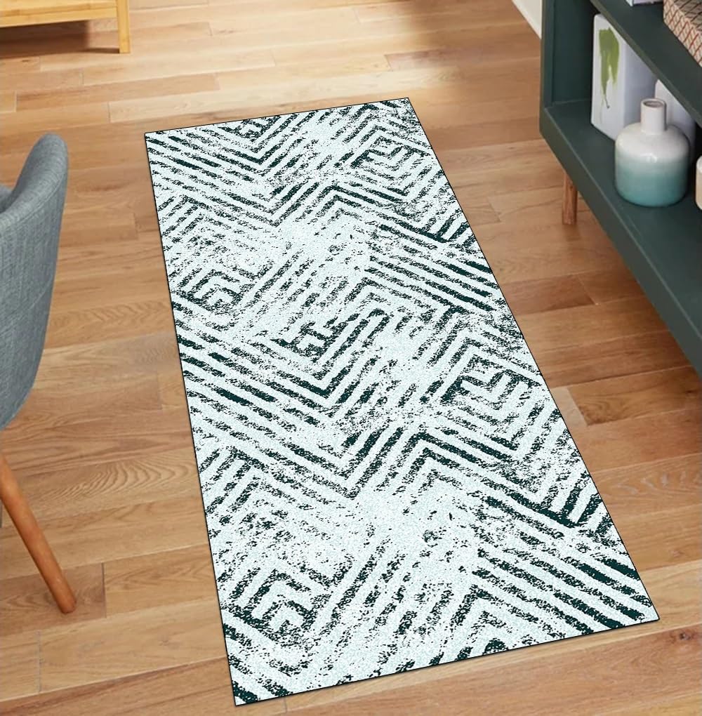 Alfombra decorativa abstracta verde oscuro de 100 x 250 cm para pasillo largo