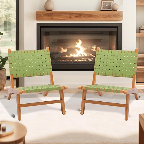 Miniatura 7 de VINGLI Silla de madera para exteriores, asiento de patio para todo tipo de clima con tela tejida de polietileno, silla Adirondack para césped,