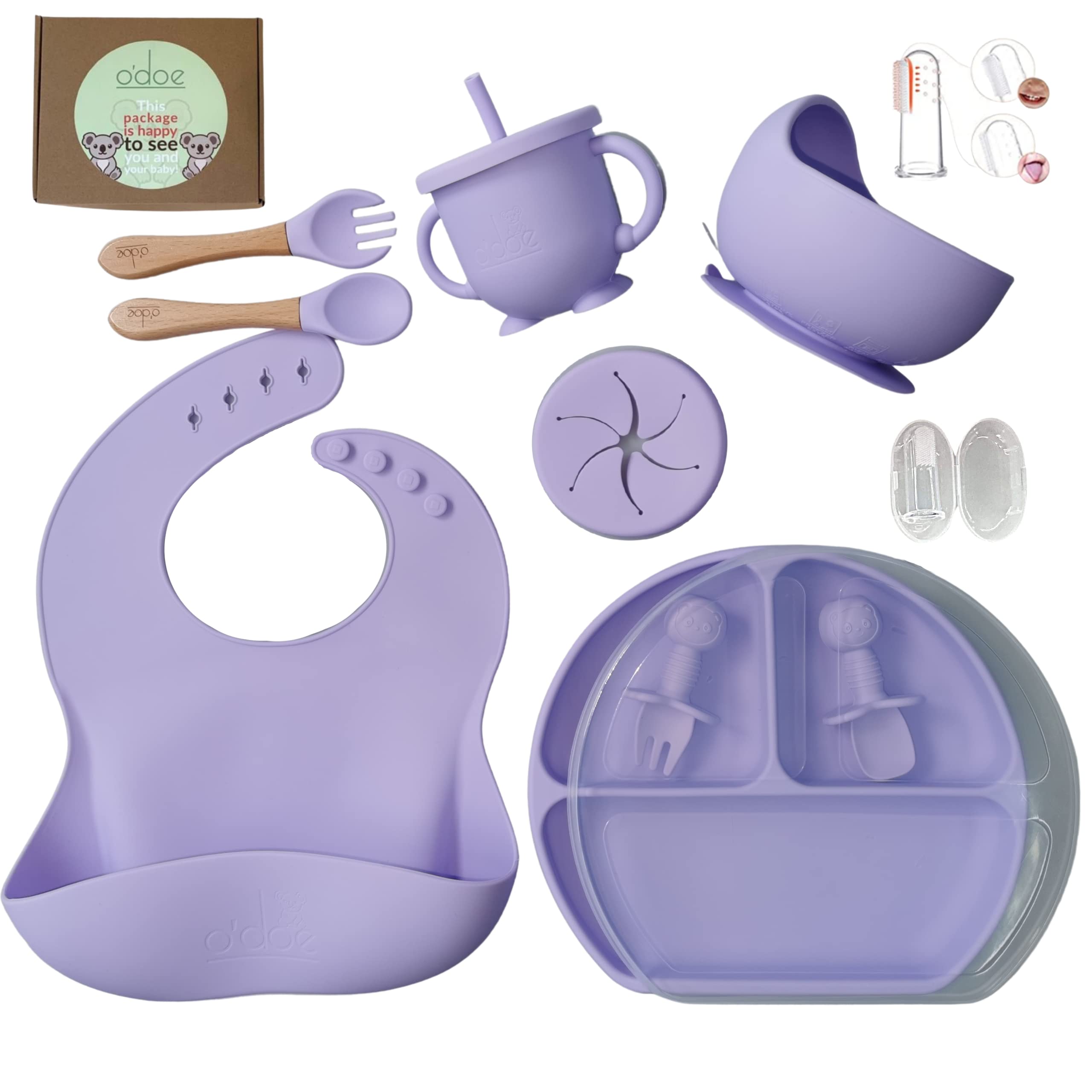 O’doe 17-Piece Baby Weaning Set | Silicone Feeding Supplies for Toddlers | BPA-Free Suction Bowl, Plates, Bibs, Sippy Cup, Baby Spoon, Fork, Food Containers & Newborn Gift Set