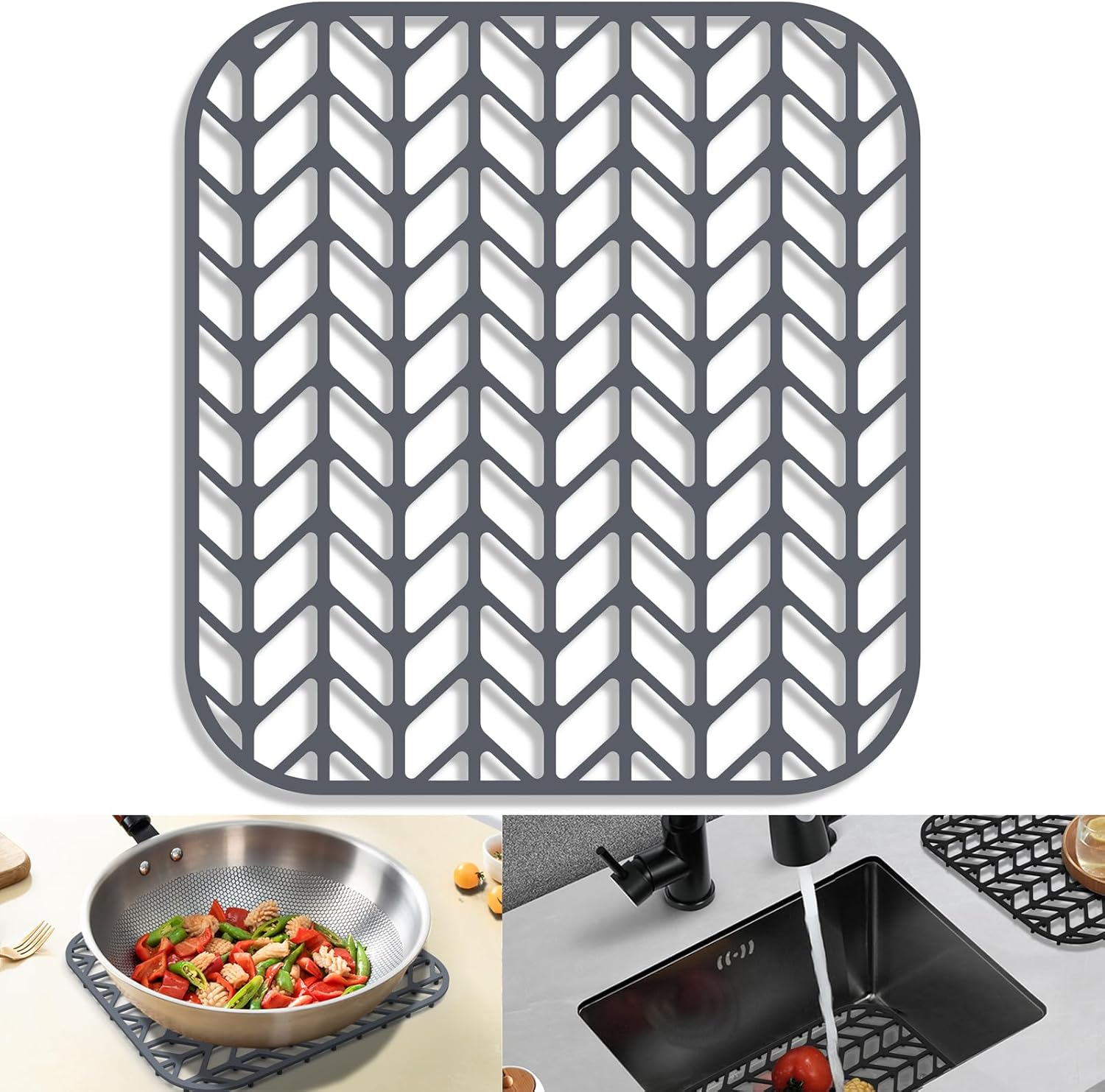 Sink Protectors for Kitchen Sink 12"13"16"18"19"24"26"28"29"30",Silicone kitchen sink mats protector for bottom of farmhouse sink(28.4"x15.2"Gray)
