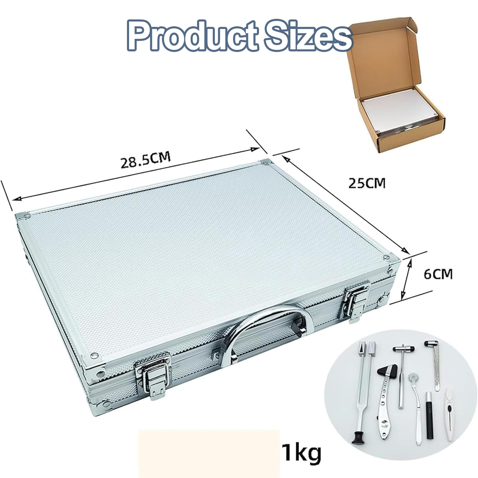 Kit d'examen neurologique 7 pièces, kit de diagnostic avec boîtier en aluminium, poignées ergonomiques pour Pinprick Touch Pression Température Vibration Reflex Test