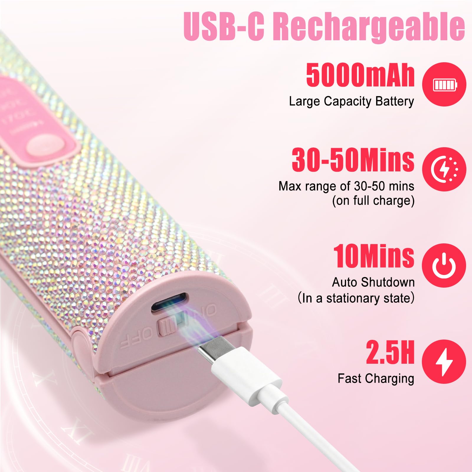 Plancha Pelo Inalambrica, Plancha de Pelo de Titanio y Rizador 2 en 1, Mini Plancha Pelo Viaje, 3 Temperaturas Ajustables, Calentamiento más Rápido Para Todo Tipo de, 5000 mAh, Versión Mejorada