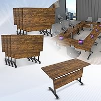 Relgix Folding Conference Table Set of 4 (55.1in, B) - Flip Top Mobile Meeting Tables with Wheels for Office Classroom