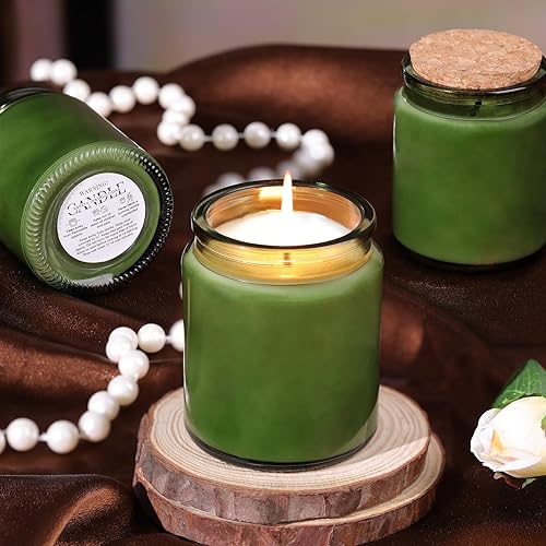 Miniatura 6 de 12 tarros de vela verdes para hacer velas, tarros de vidrio de 7.5 onzas con tapas y etiquetas de madera, recipientes para velas para bricolaje,