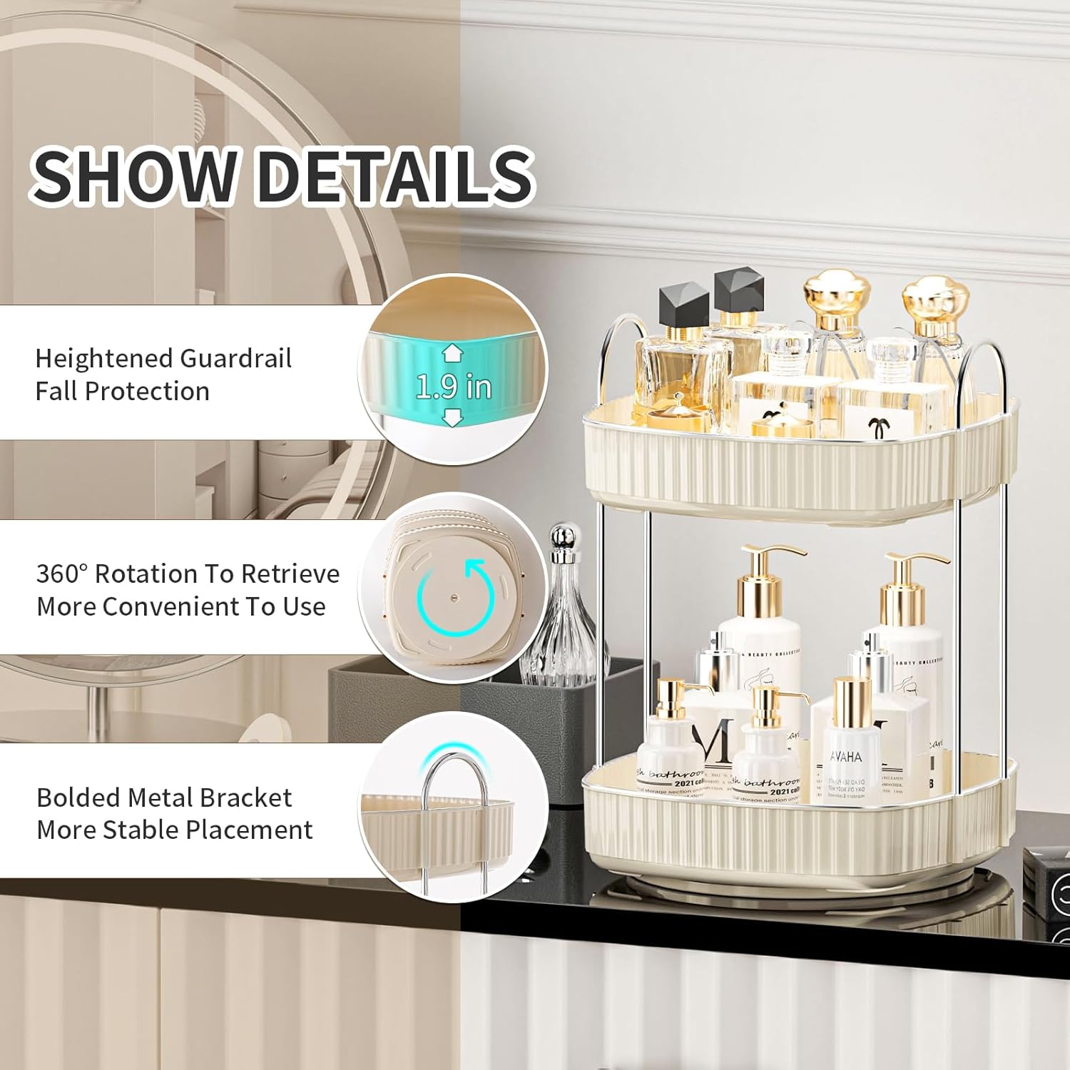 360 ° rotary makeup organizer, bathroom counter organizer,skincare care organizer,make up organizers and rotary storage. (White, 2 tier) 3 360 ° rotary makeup organizer, bathroom counter organizer,skincare care organizer,make up organizers and rotary storage. (White, 2 tier)