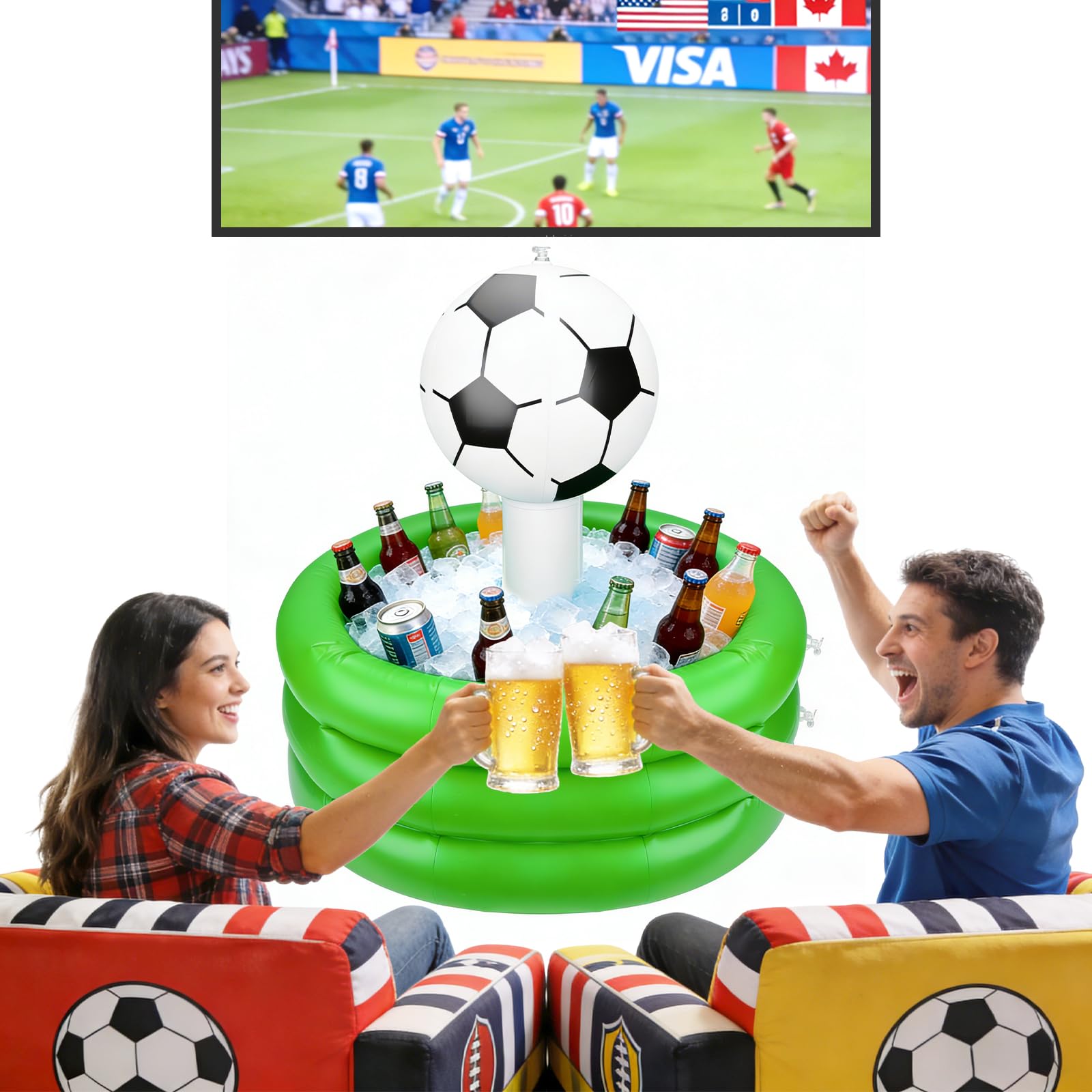 Giveuplay Soccer Inflatable Cooler,2026 World Cup PVC Durable Ice Serving Bar 0.6mm,Large Capacity Portable Drink Cooler for Sport Party,BBQ, Beach & Family Gathering,26 Gallons
