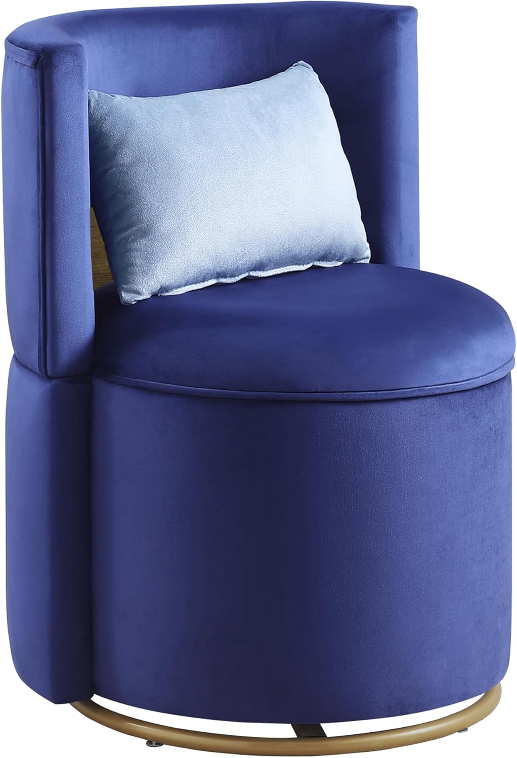 Vanity Chair with Storage, Velvet Button Tufed Upholstered Vanity Chair with Gold Metal Swivel Base, Hollow Back (Blue)
