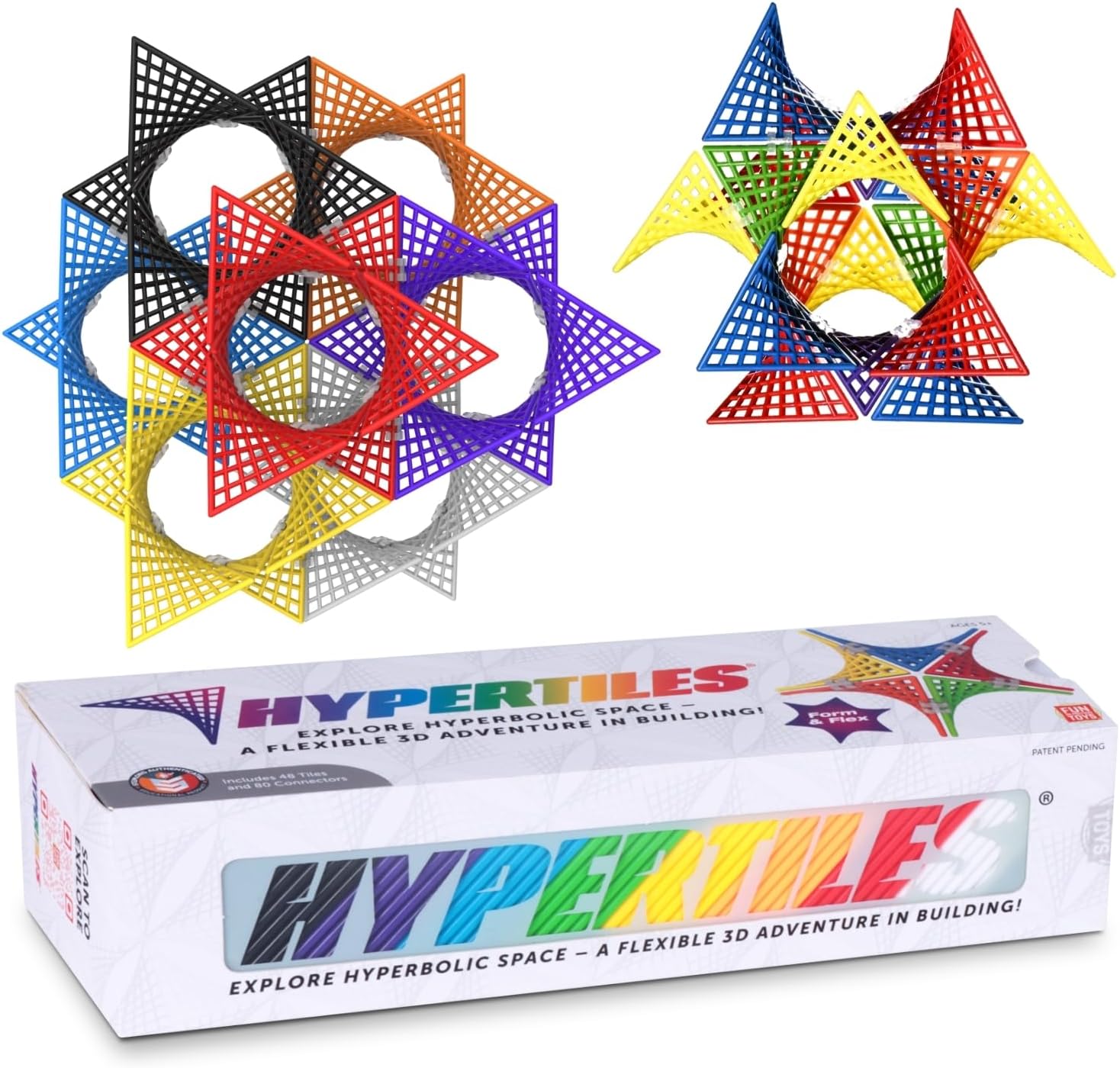 HyperTiles Hyperbolic Building Toy - 3" x 3" STEM Educational 3-Dimensional Adventure: 48 Tiles & 80 Connectors for Logic & Creativity - Infinite Shapes that Flex and Hinge - by Fun In Motion Toys