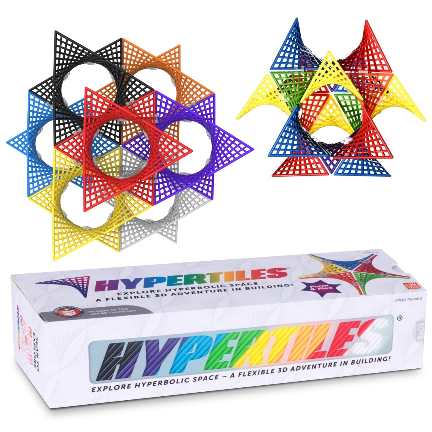 HyperTiles Hyperbolic Building Toy - 3" x 3" STEM Educational 3-Dimensional Adventure: 48 Tiles & 80 Connectors for Logic & Creativity - Infinite Shapes that Flex and Hinge - by Fun In Motion Toys