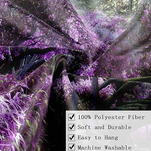 Miniatura 5 de JAWO Tapiz de paisaje natural con flores moradas florecientes, bosque romántico de buganvillas con decoración de puente rústico, para colgar en la