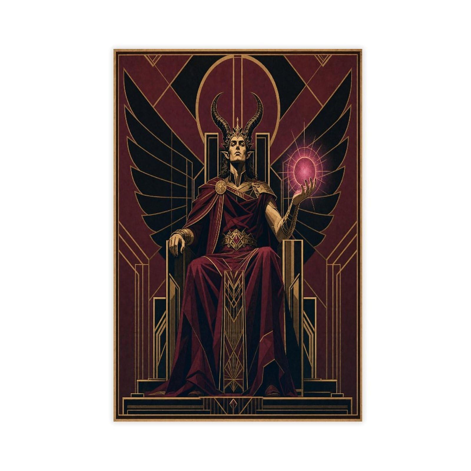 W7c8u2x3 Unframe-Style-24 Winged King On Throne Canvas Wall Art, Occult Geometry