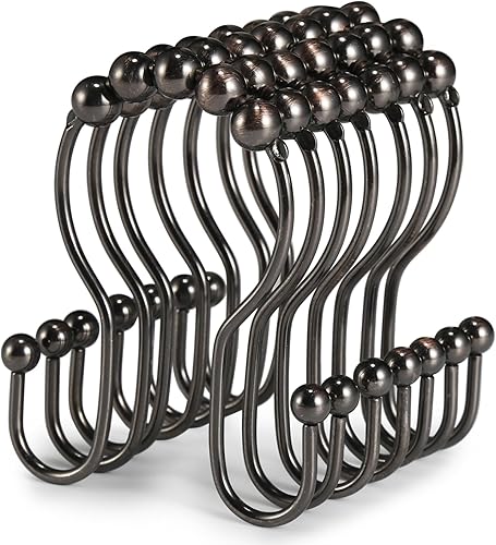 Goowin Ganchos para cortina de ducha, 12 anillos de cortina de ducha, ganchos de acero inoxidable de bronce para cortina de ducha, anillos a prueba