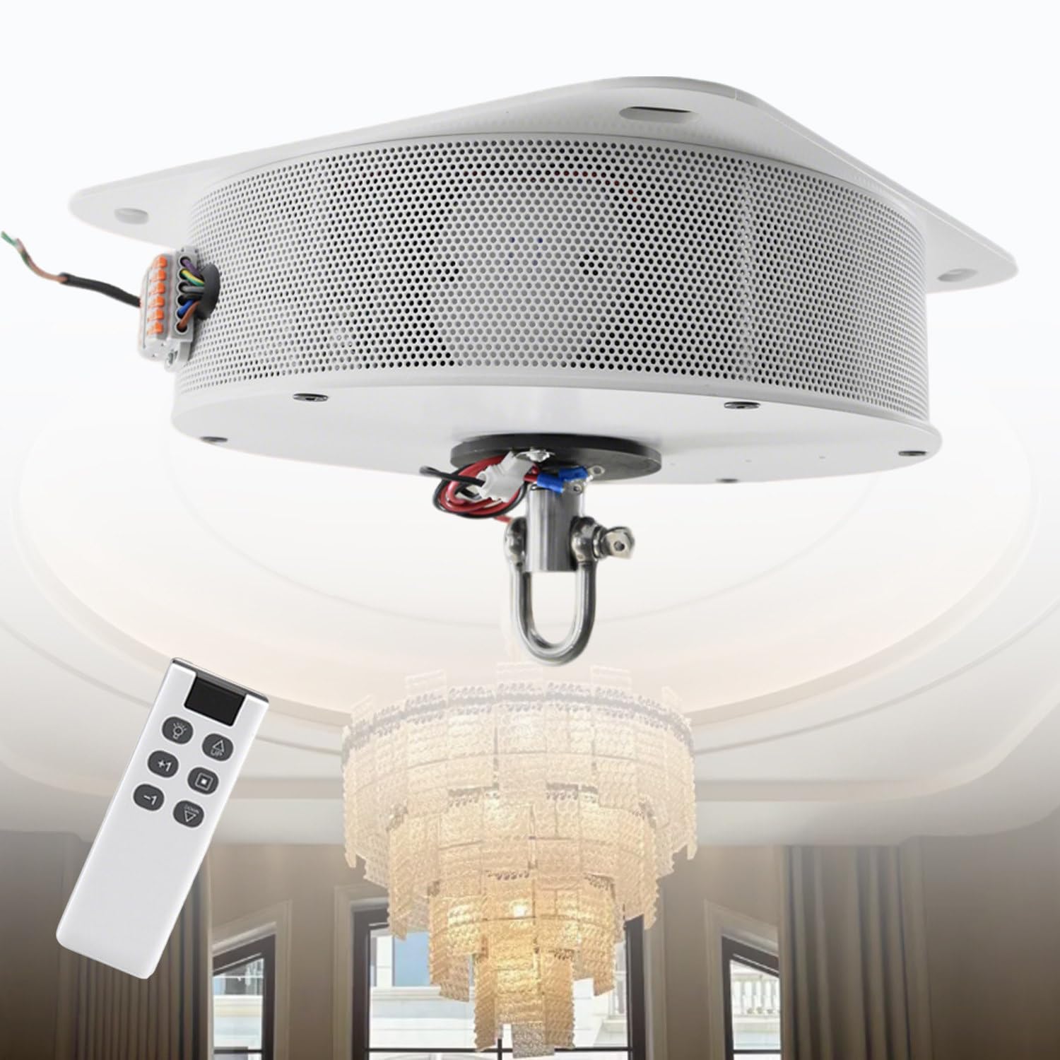Zdalnie sterowany podnośnik do lamp sufitowych, udźwig 40/70/130/180 kg, wysokość podnoszenia 5-6 m, 110 V-240 V, elektryczny podnośnik do żyrandoli i lamp wiszących na wysokich sufitach 130kg(286lbs)