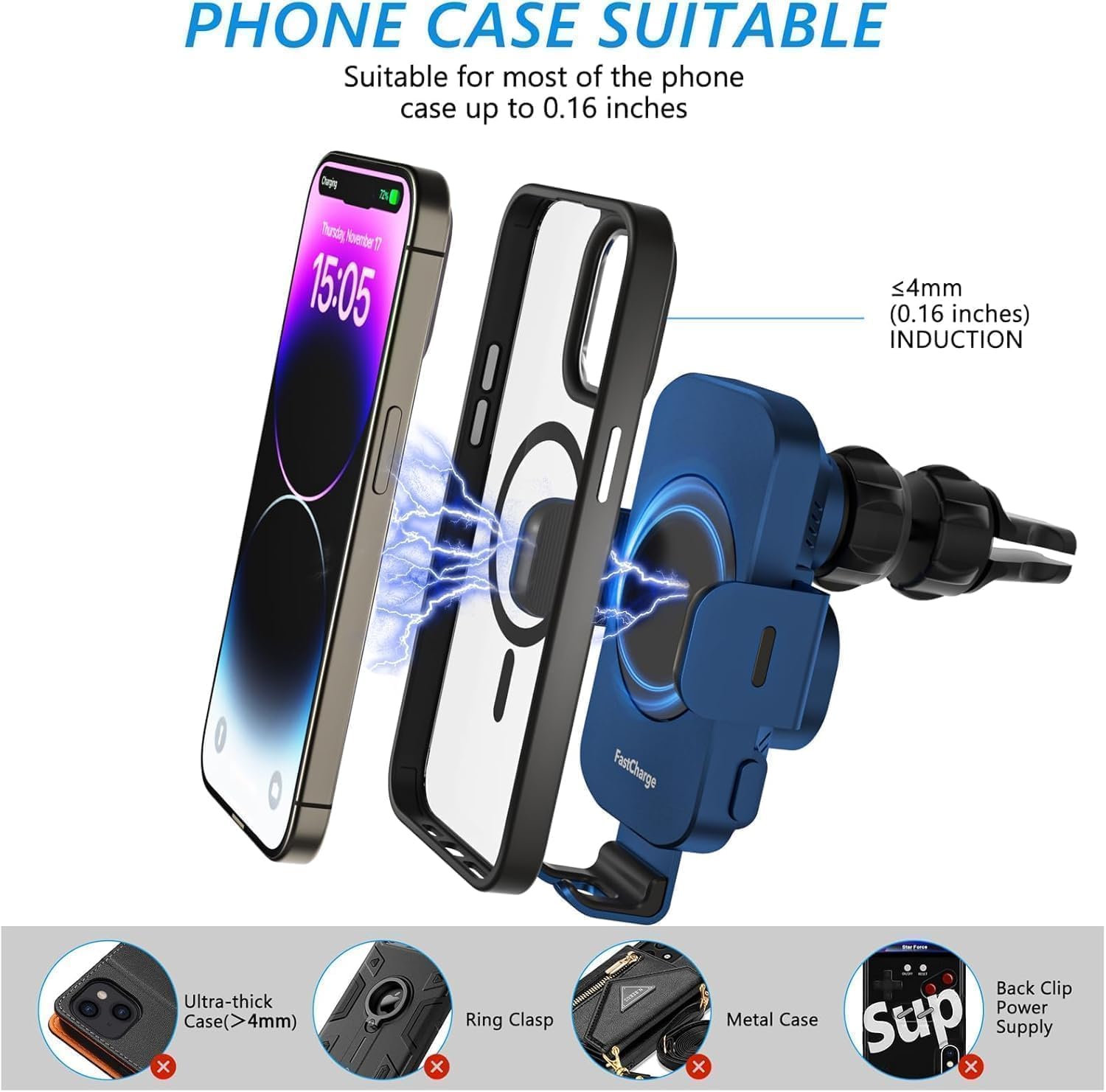 Kabelloses Kfz-Ladegerät, Schnellladung, 15 W, Auto-Klemmung, Kfz-Ladegerät, Handyhalterung, Handyhalterung für iPhone 17, 16, 15, 14, 13, 12, 11 Pro Max Xs, Samsung Galaxy S24 Ultra S23, S22, S21