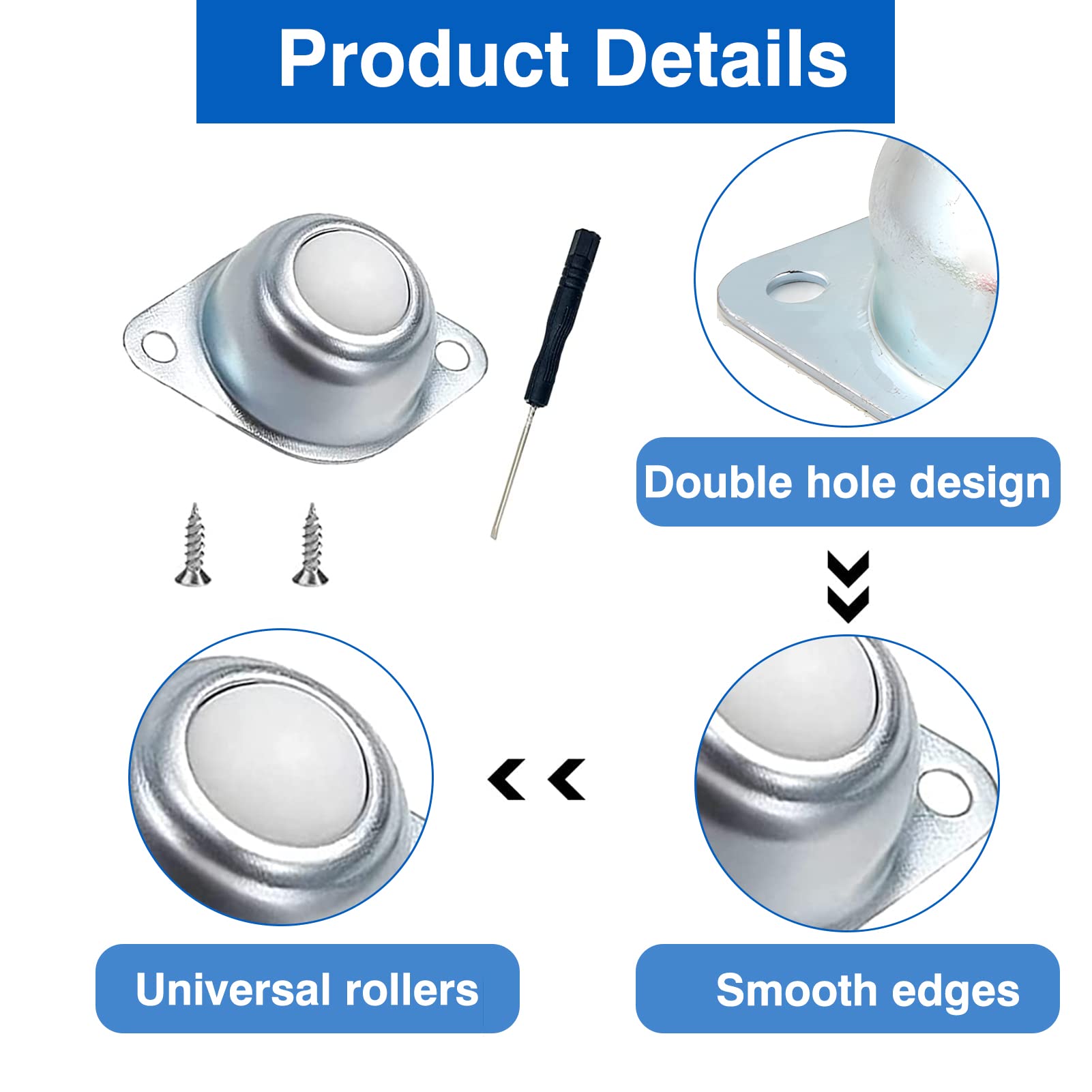 Produktbild von Kugelrollen Aus Nylon – 12 Mm, 4 Stück, Tragkraft 7 Kg Pro Rolle, Für Möbel, Förderbänder, Schlitten & Verpackungsmaschinen