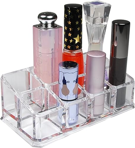 QGoods QG - Organizador rectangular de acrílico transparente para cosméticos, lápiz labial y brillo de labios con 8 espacios de almacenamiento