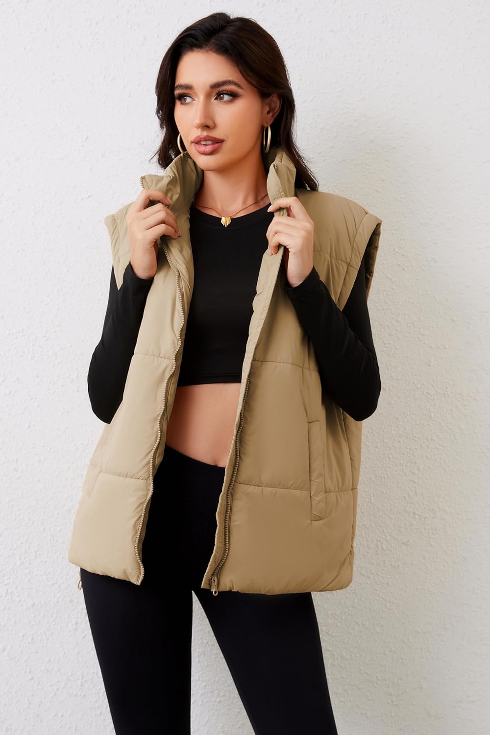 AMEBELLE Women's Oversized Puffer Vest Winter Quilted Lightweight Stand Collar Warm Padded Gilet Sleeveless Puffy Outerwear - Image 2