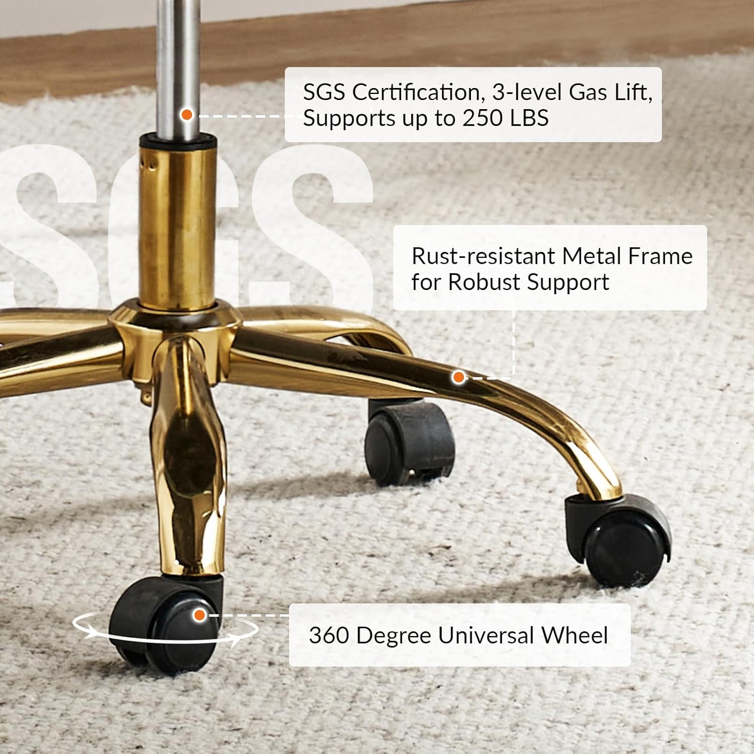 HULALA HOME Executive Office Chair, Adjustable Airbag Lumbar Support, Modern Leather Ergonomic Office Chair with Padded Armrests, Tilting & Swivel, Camel and Gold