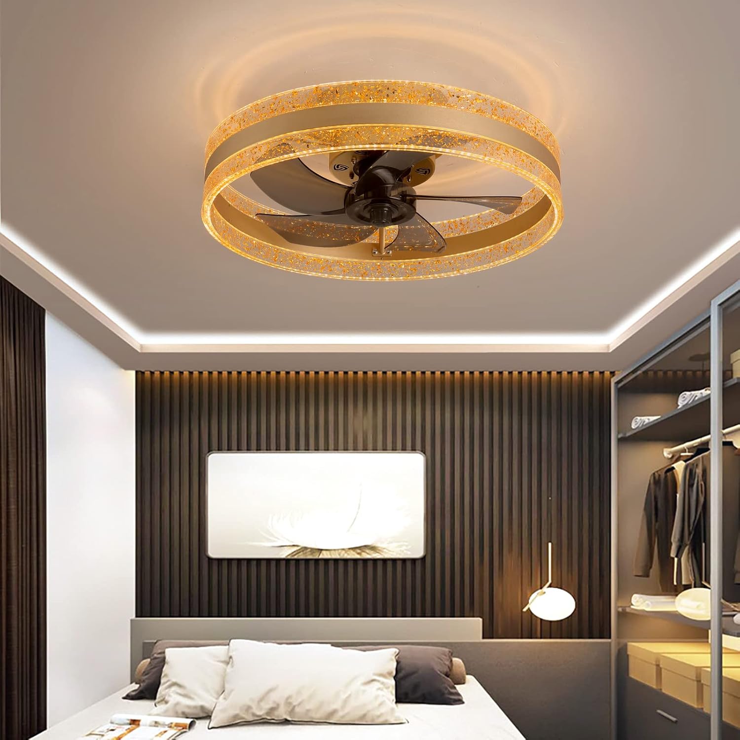 YUEGOO Ceiling Fans with Lamps,Led Reversible Fan Ceiling Light with Remote, 6 Speeds Dimmable Timer Ceiling Fan with Light Silent Modern Bedroom Ceiling Fan Light Kids Living Room Diningroom/D/50Cm