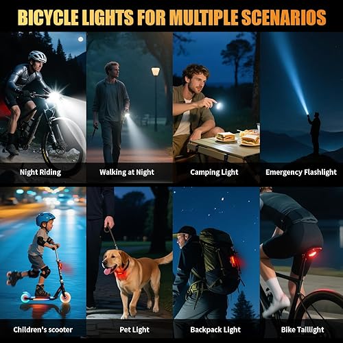 Miniatura 6 de Yosky Luces de bicicleta de 2000 lúmenes para conducción nocturna EVO 6800mAh 6 LED Faros y luces traseras de bicicleta recargable delantera y