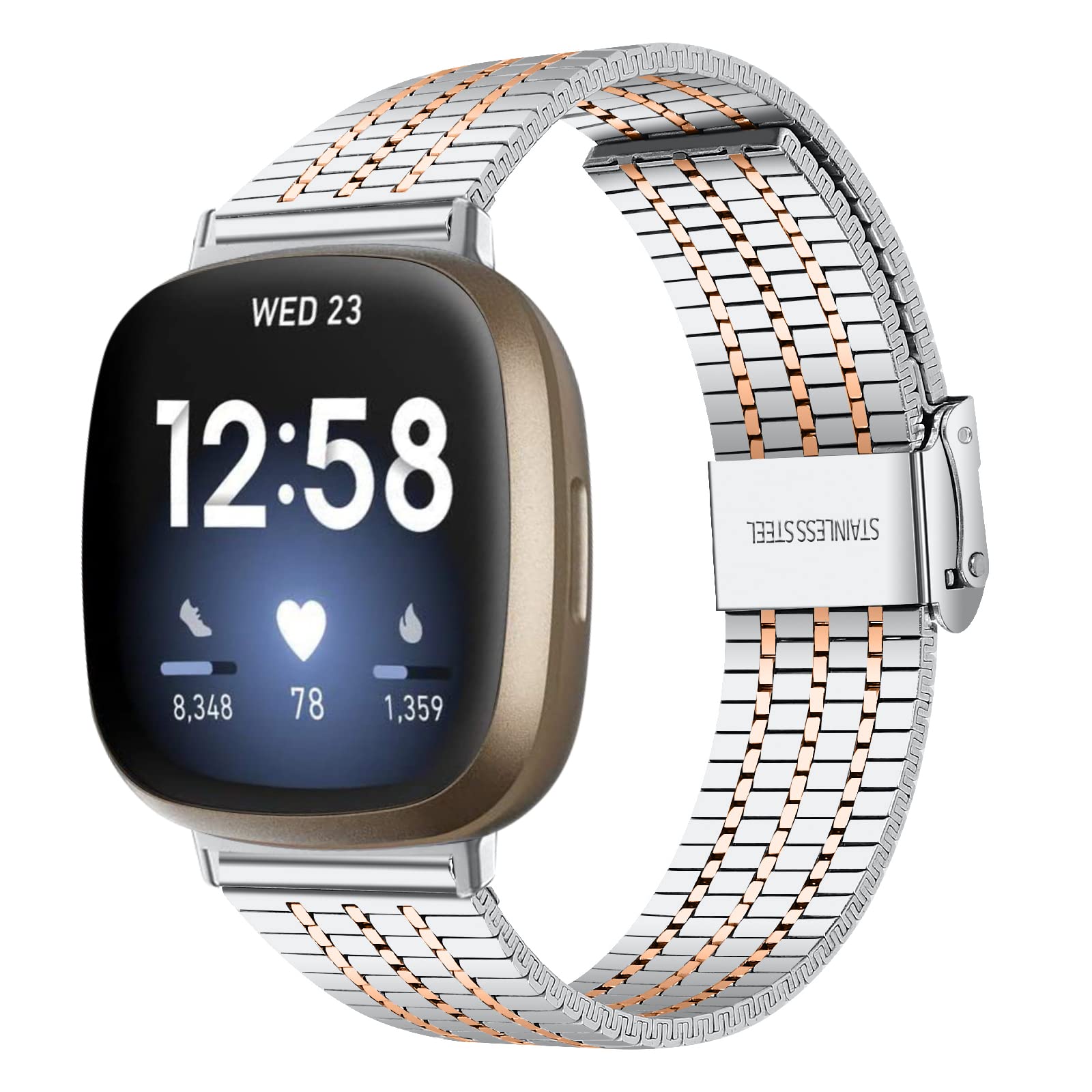 AISPORTS Compatible with Fitbit Sense 2/Versa 4 Strap Stainless Steel for Women Men, Adjustable Solid Metal Bracelet Sport Wristband Replacement Band for Fitbit Sense 2/Versa 4