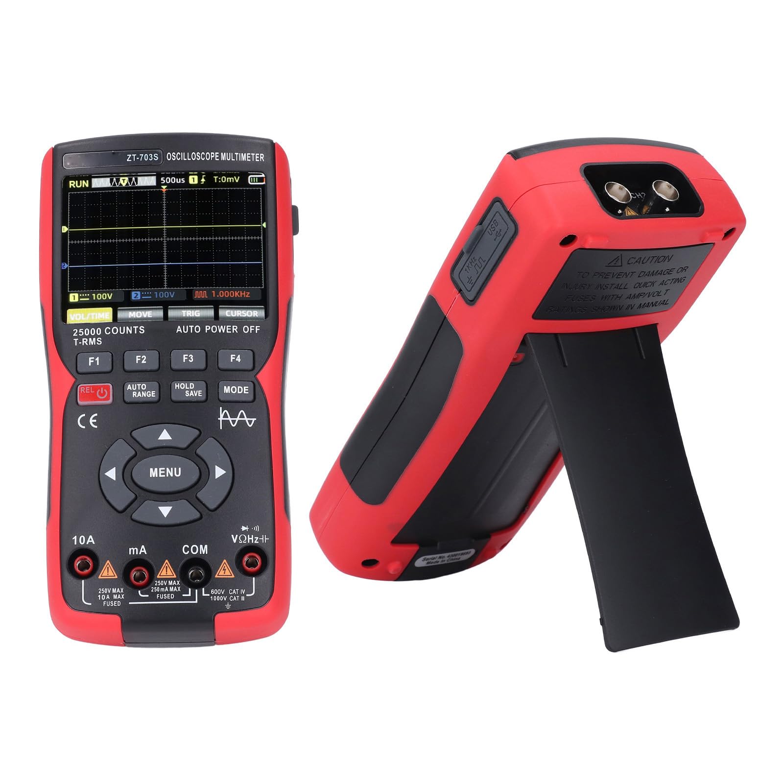 Digitales Oszilloskop-Multimeter, Farbbildschirm, 25.000 Zählungen, Zwei Kanäle, 50 MHz, Tragbarer Multifunktionstester, Tragbares Oszilloskop ZT-703S für Elektroniklabor