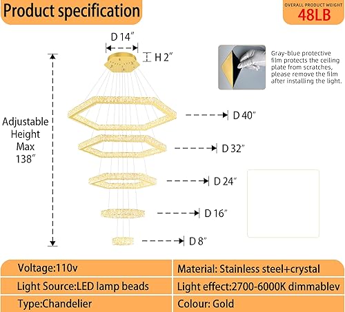 Miniatura 2 de Candelabros LED modernos de cristal con forma de altura ajustable para comedor, dormitorio, sala de estar, dorado, 8 pulgadas + 16 pulgadas + 24