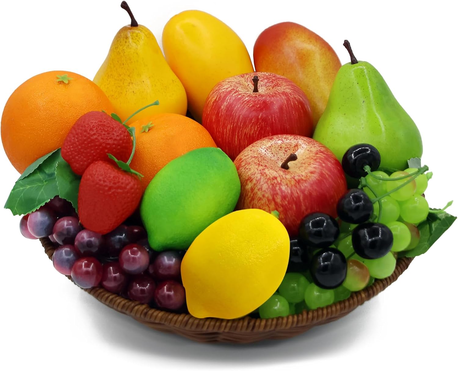 DONOTGO 17pcs Lifelike Artificial Fruits Set - Realistic Fake Apples, Strawberries, Grapes, Oranges for Home Kitchen Party Decor