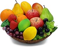 DONOTGO 17pcs Lifelike Artificial Fruits Set - Realistic Fake Apples, Strawberries, Grapes, Oranges for Home Kitchen Party Decor