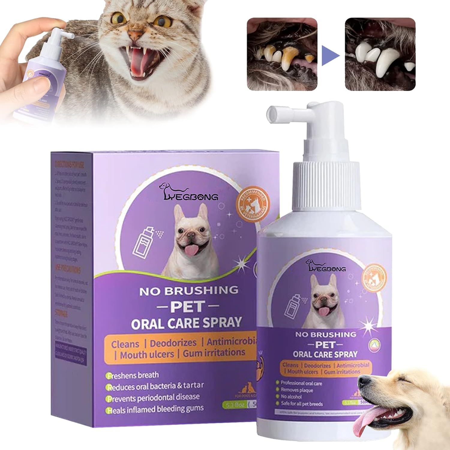 Spray limpiador de dientes para mascotas,Spray limpiador de dientes para perros y gatos,1/2/4PCS Spray limpiador sin cepillado para el cuidado bucal de mascotas,Tratamiento para el mal aliento de masc
