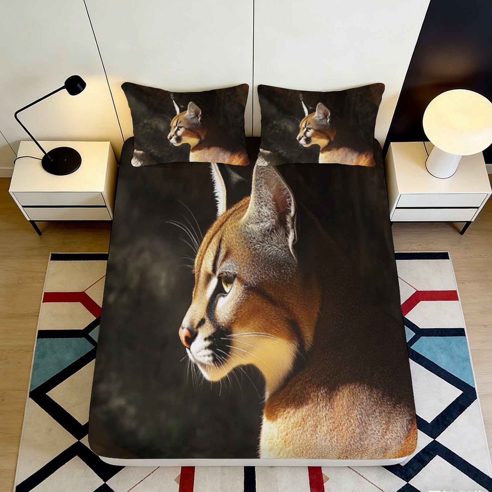 3D Printed Wild Cat Fitted Sheet Microfiber Soft Animal Portrait Mattress Cover for Bedroom Guest Room Decor 90x200x25cm