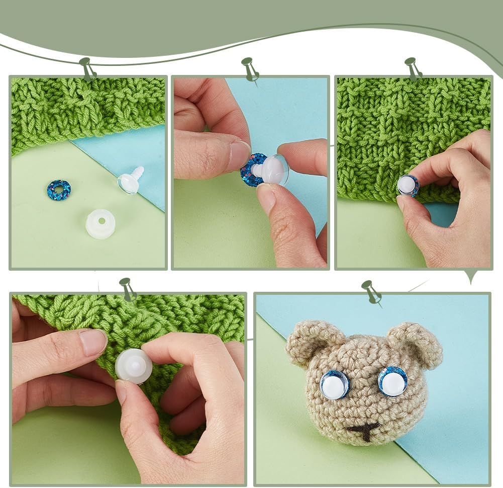 AHANDMAKER 44pcs 14mm 3D Glitter Safety Eyes for Crocheting Amigurumi with Washers 11 Colors Resin Doll Craft Eye White for Crochet Animals Doll Craft Halloween Decorations