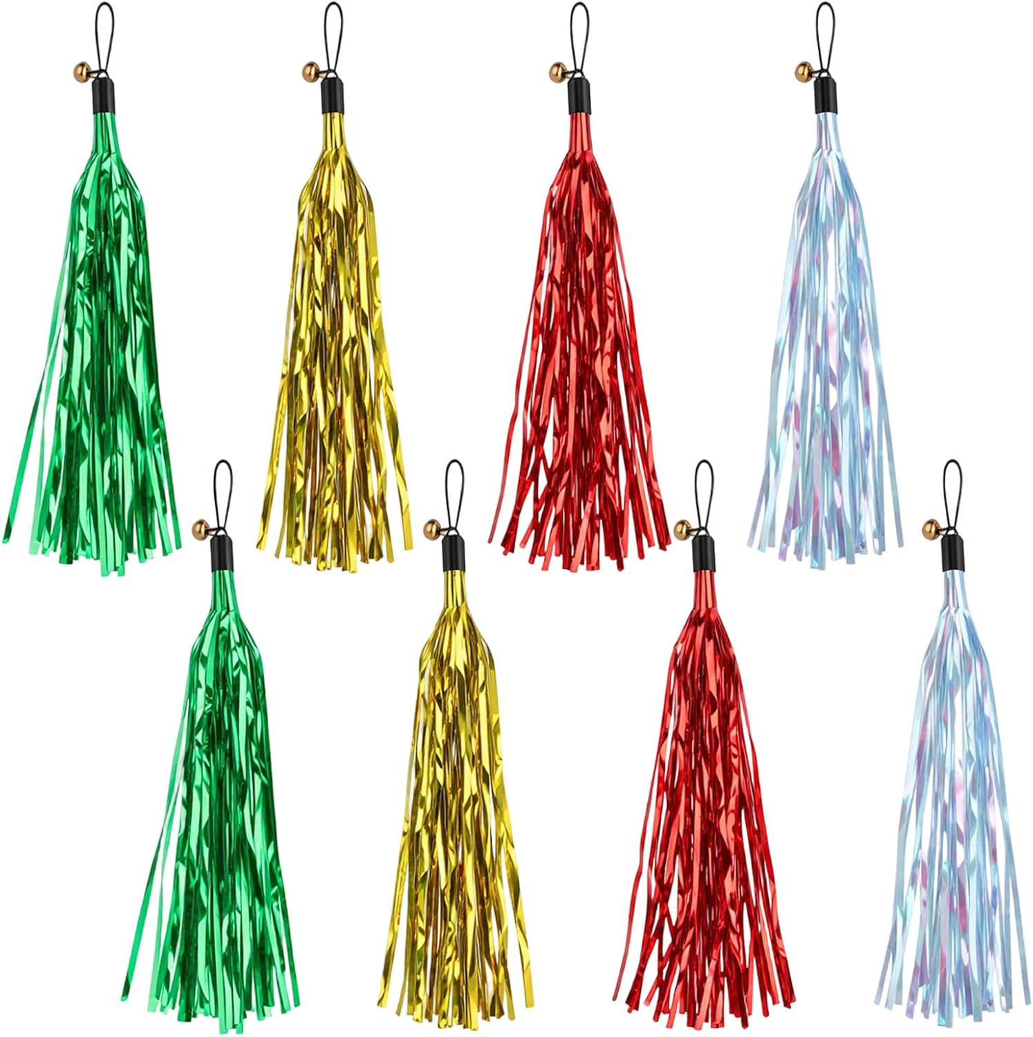 8Pcs Cat Wand Toy Replacement with Bell Metallic Foil Tassel, 9Inch Cat Wand Attachments for Most Cats Indoor Cats Interactive Chase Exercise, 4 Colors