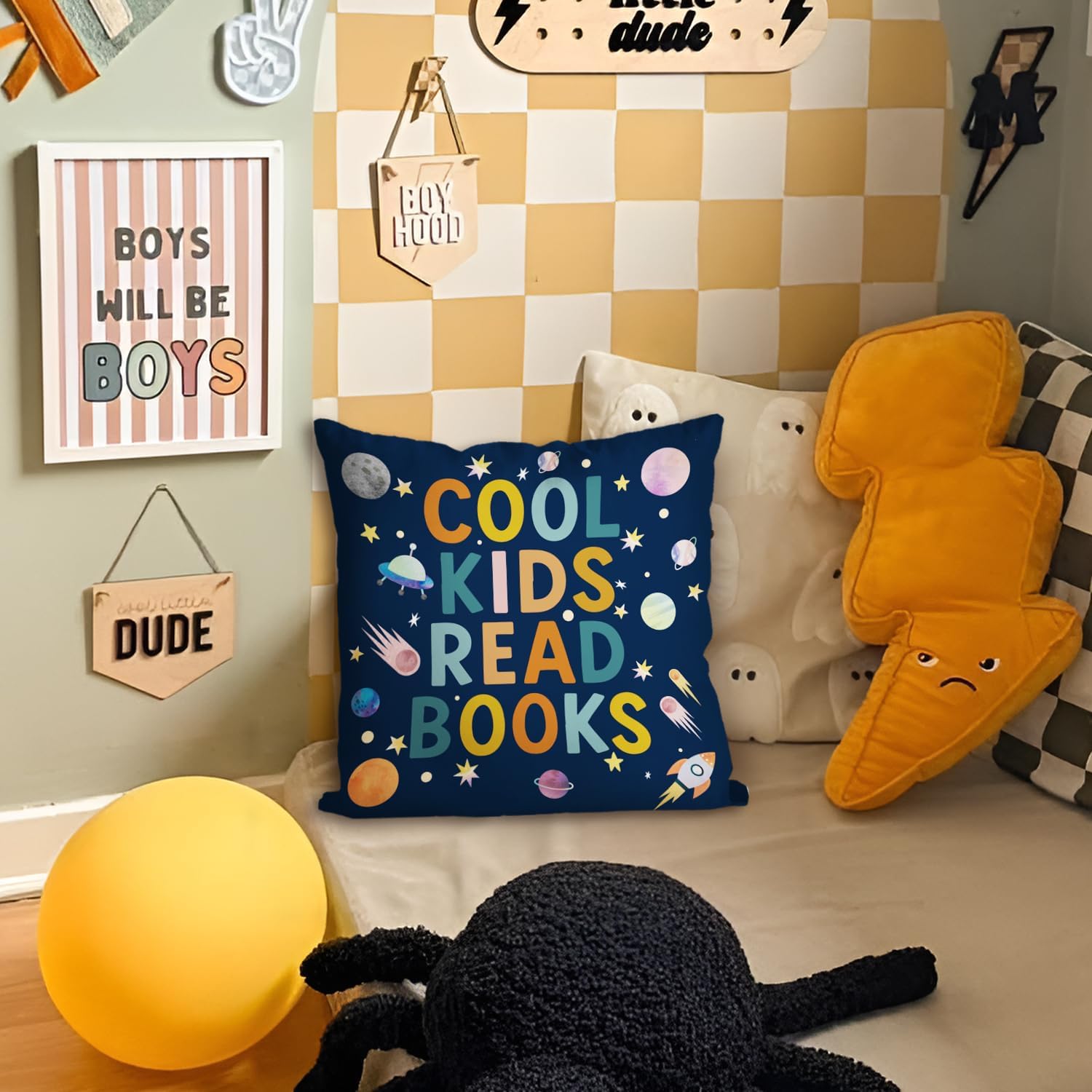 Kids Classroom Reading Corner Throw Pillow Cover 18x18 for Girls Boys Bedroom, Reading Pillow Cover, Toddler Pillow Case for Cozy Corner Nursery Toddler Room Playroom Decor - Image 3