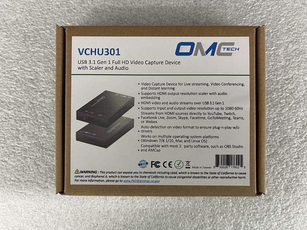 OMC TECH VCHU301 USB3.1 Gen 1 Full HD Video Capture Device with Scaler and Audio