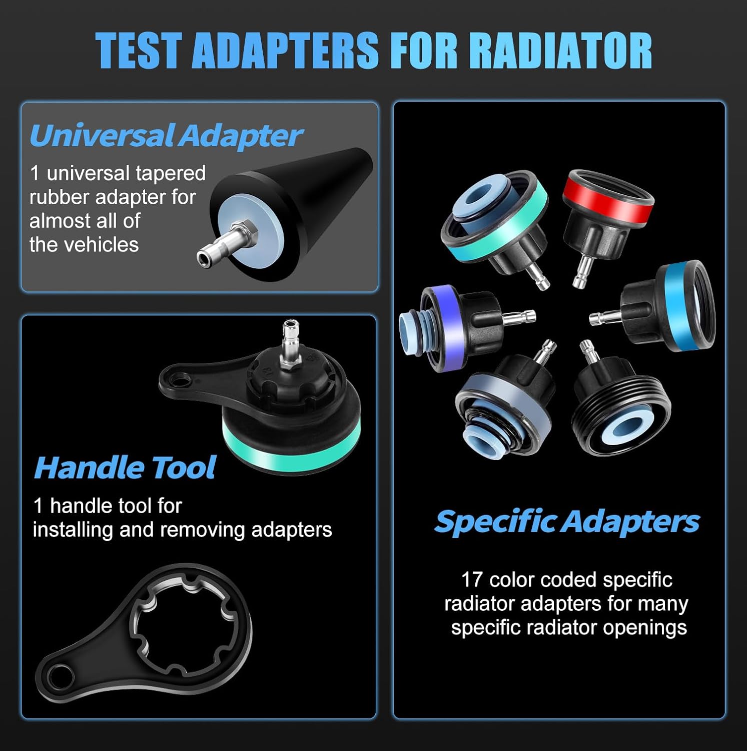 JIFETOR 28PCS Radiator Pressure Tester and Coolant Refill Tool Kit, Auto Cooling System Leakage Test and Pneumatic Vacuum Purge Filling Set Universal for Airlift Car Auto Truck