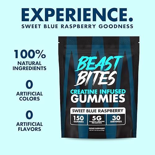 Miniatura 3 de BEAST BITES - Gomitas de creatina - 0.18 oz de monohidrato de creatina por porción, sin azúcar ni colorantes artificiales, bajas en calorías,
