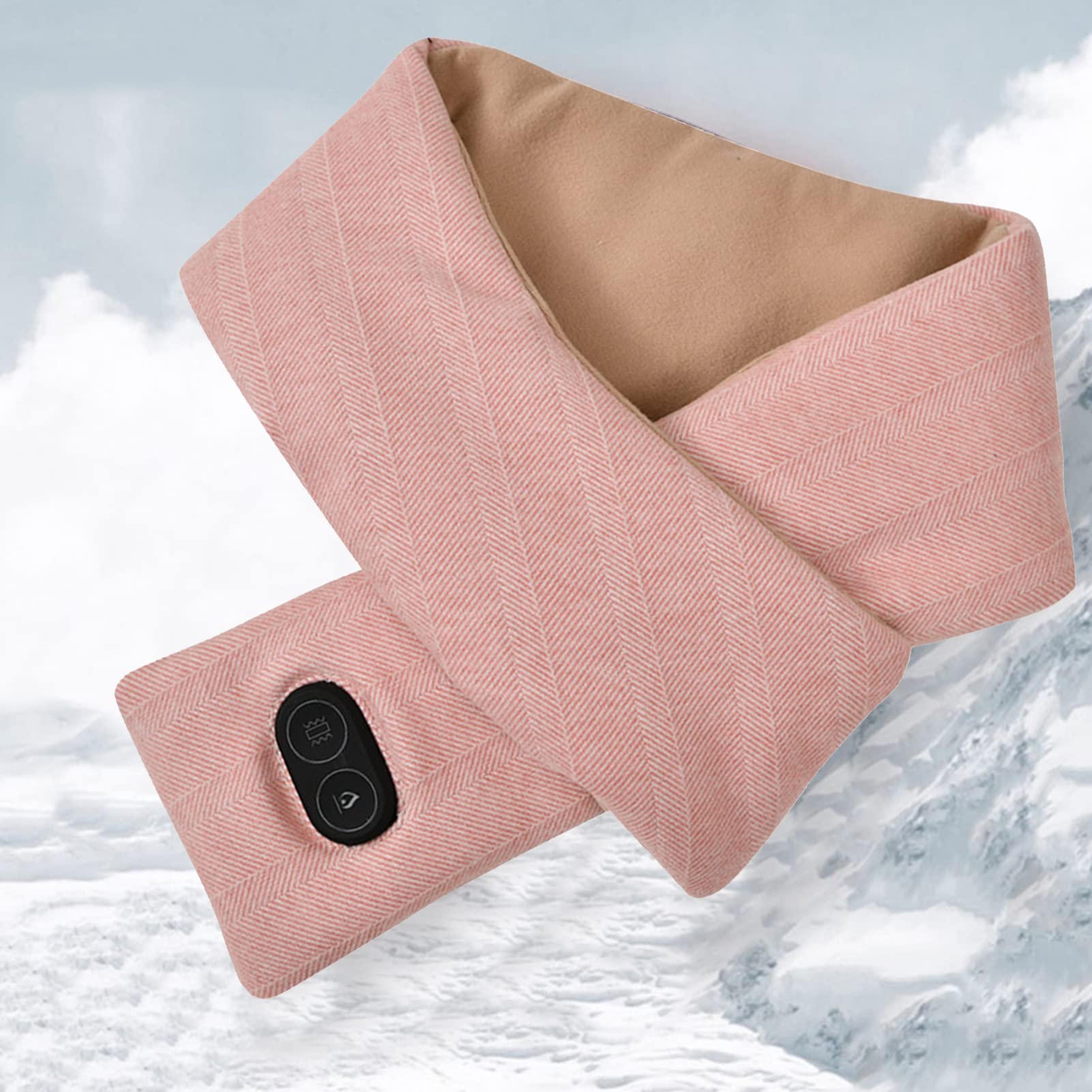 Bufanda calefactora USB inteligente recargable con 3 niveles de temperatura ajustables; cojín calefactor cerámico de masaje por vibración (rosa, con banco de potencia)