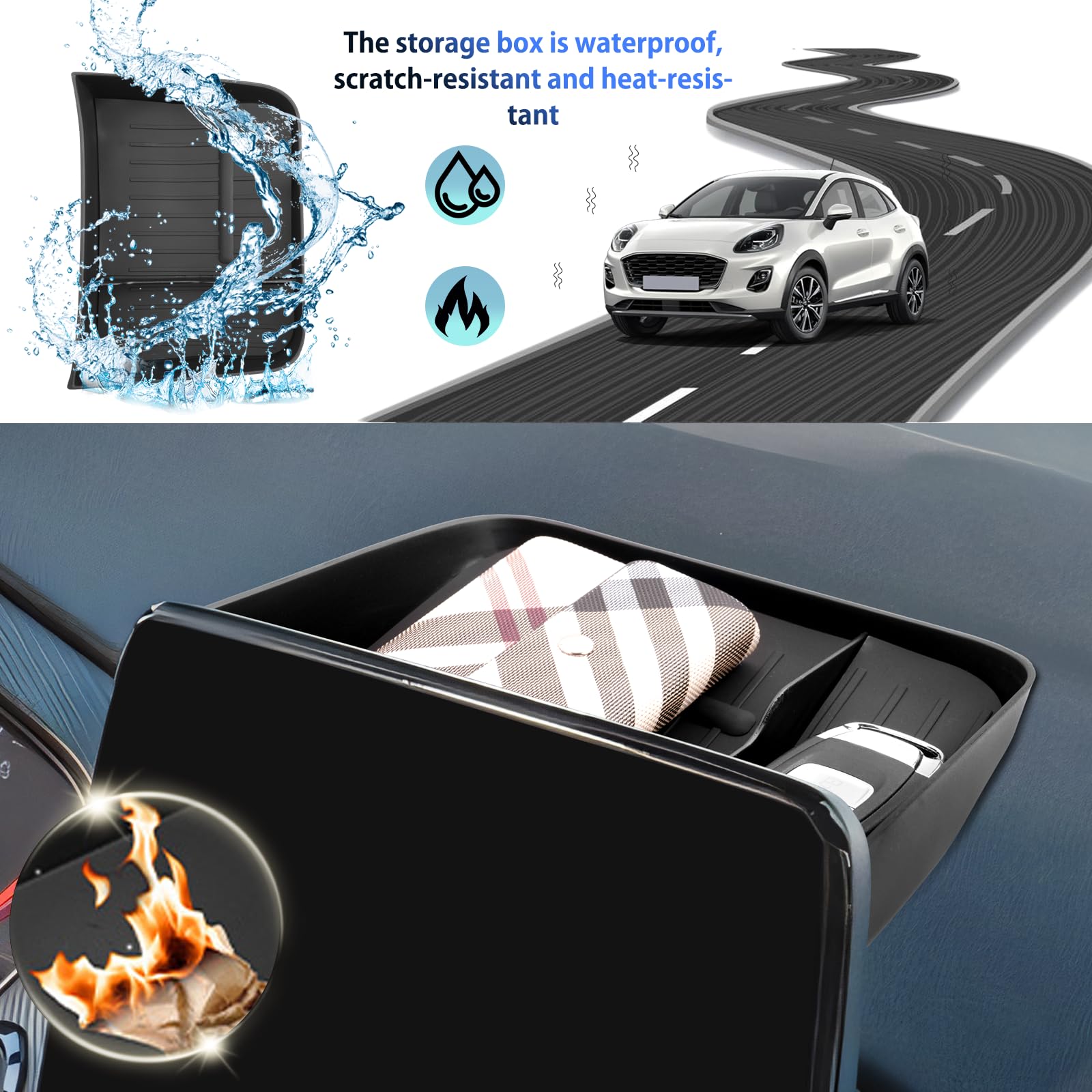 SHAOHAO Compatibile con Ford Puma MK2 / Kuga MK3 / ST/ST Line X 2020 2021 2022 2023 2024 Box Posteriore per Lo Schermo di Navigazione Console Centrale Immagazzinaggio Ford Puma Accessori Nero